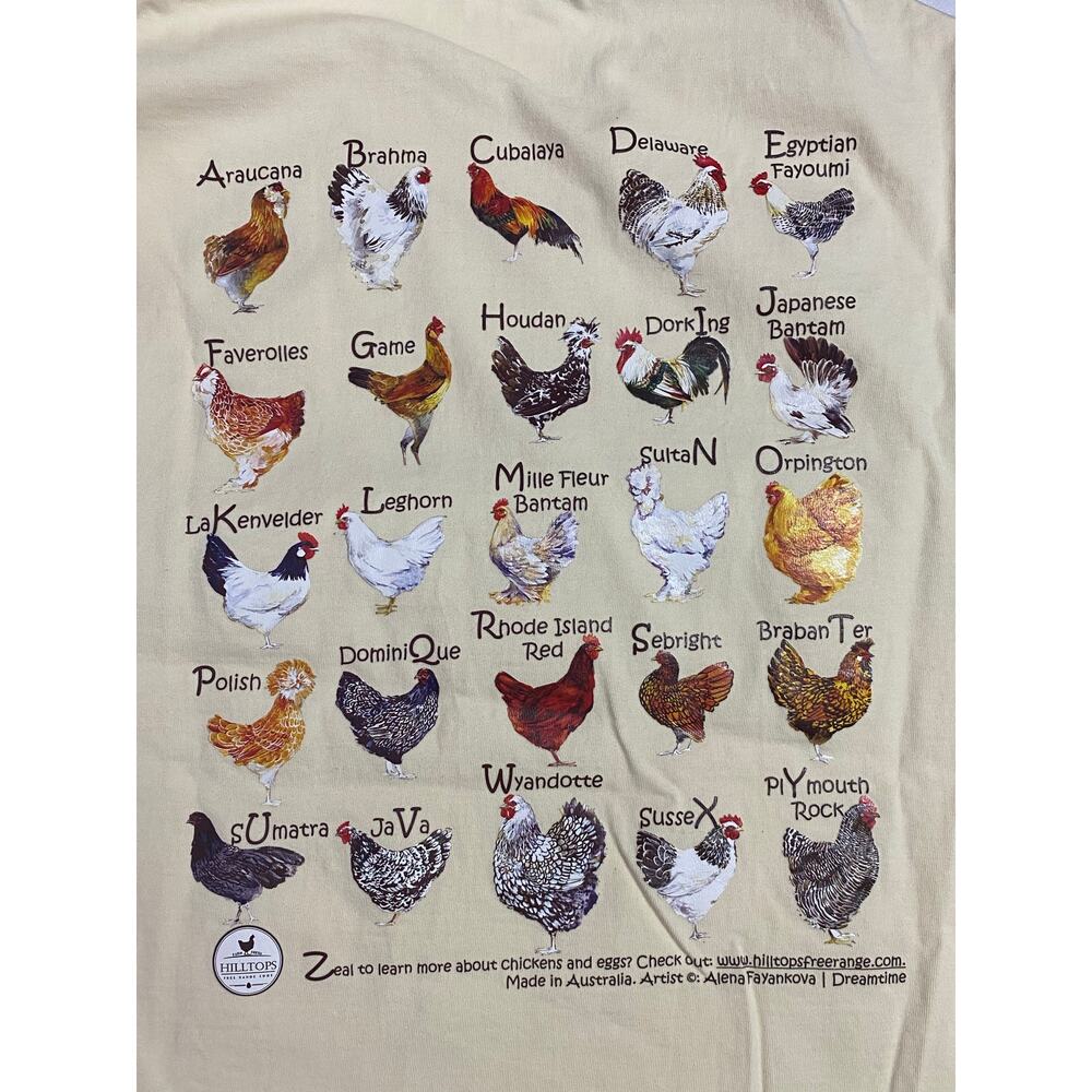 HILLTOP Fresh Eggs CHICKEN Graphic Tee — Beige / Sand Men's Medium